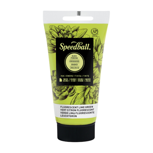 Water-Soluble Block Print Ink 2.5oz - Fluorescent Lime Green