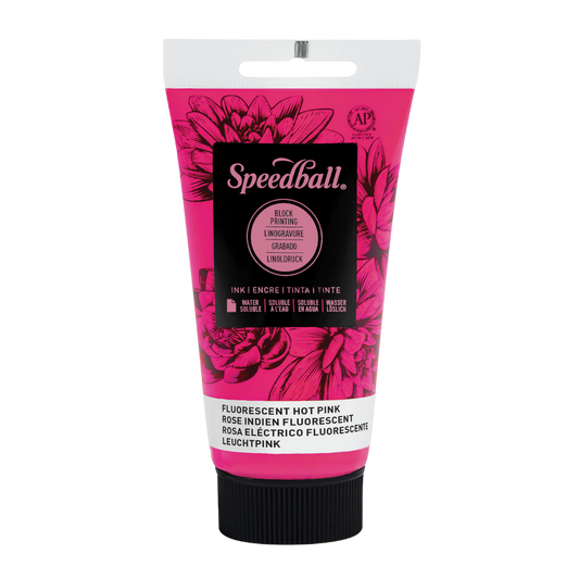 Water-Soluble Block Print Ink 2.5oz - Fluorescent Hot Pink