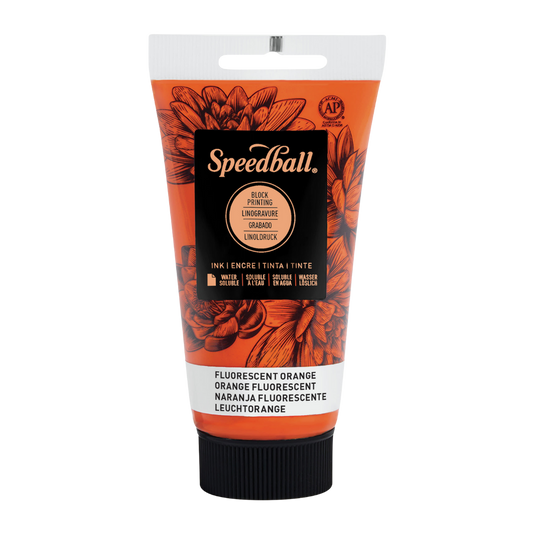 Water-Soluble Block Print Ink 2.5oz - Fluorescent Orange