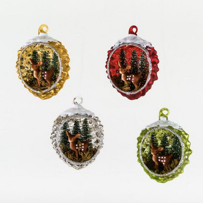 Reindeer Pinecone Scene Ornament