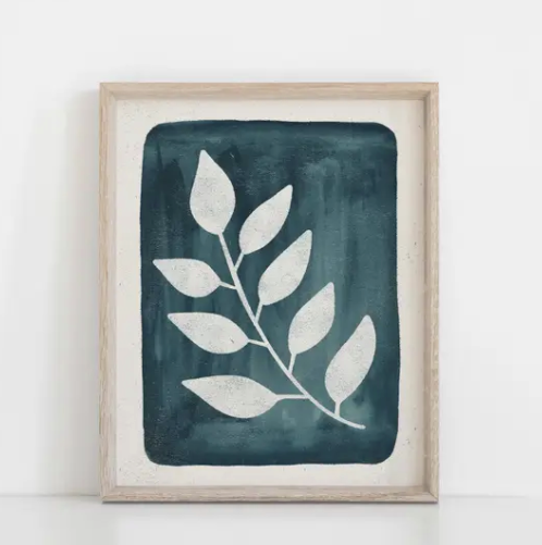11x14 Branch Ink Blue Watercolor Art Print