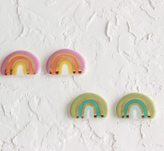 Rainbow Ceramic Stud Earrings