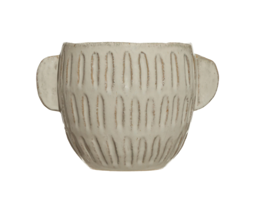 Debossed Stoneware Planter with Glaze