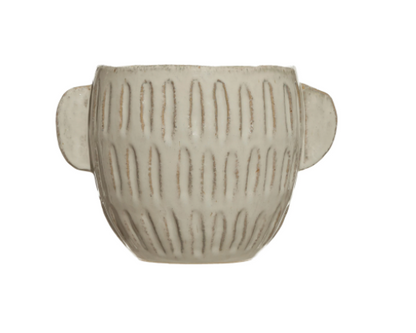Debossed Stoneware Planter with Glaze