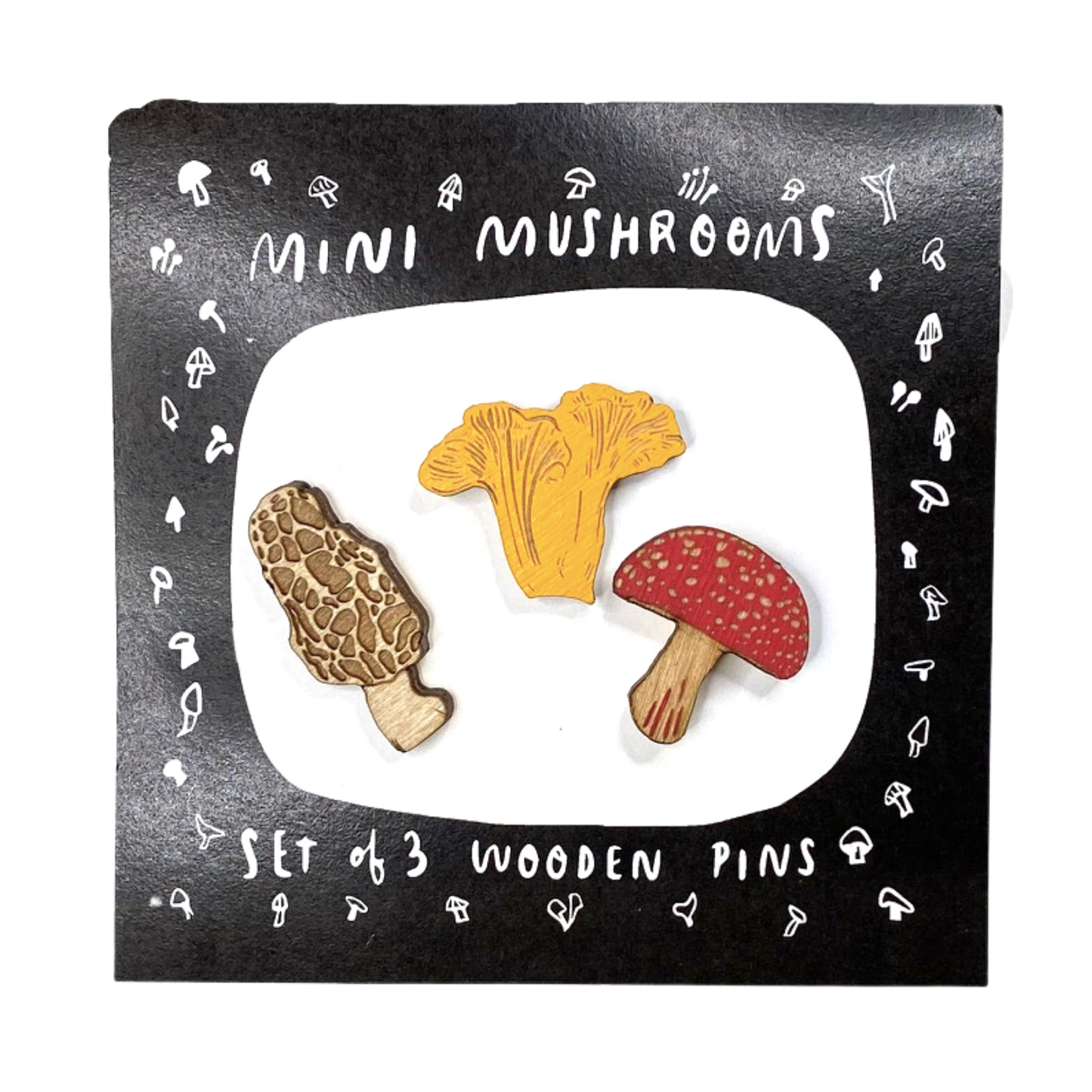 Mini Mushrooms Wooden Pins- Set of 3