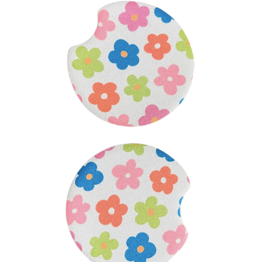 2 Car Coasters, Groovy Colorful Daisy Design
