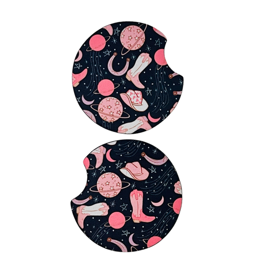 2 Car Coasters, Cosmic Cowgirl Design