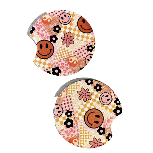 2 Car Coasters, Y2K Happy Collage design