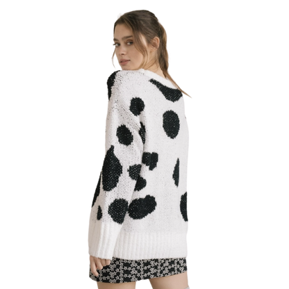 Spotted Long Chunky Knit Sweater