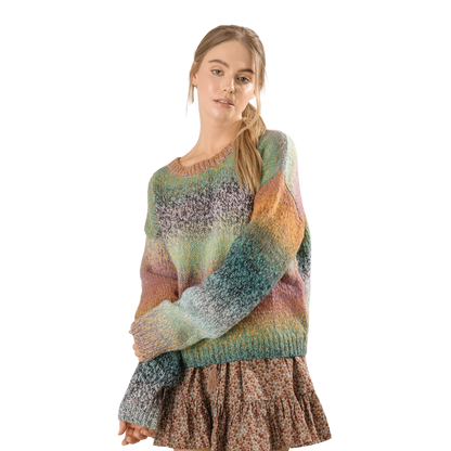 Multicolor Block Ombre Knit Sweater