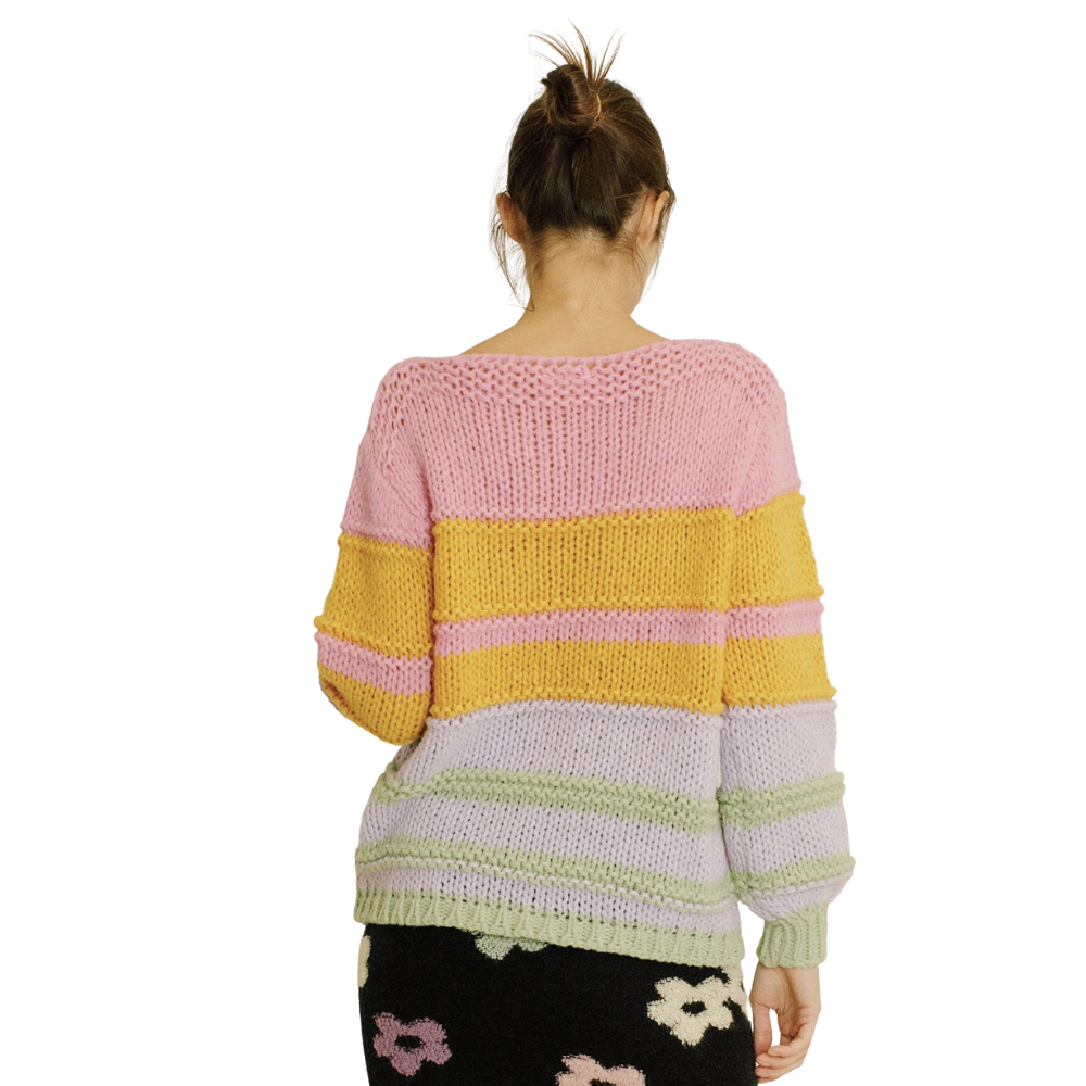 Color Block Striped Knit Sweater