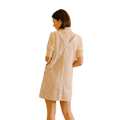 Light Denim Cream Pink Floral Mini Dress