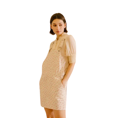 Light Denim Cream Pink Floral Mini Dress