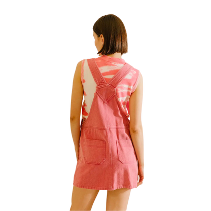 Monochromatic Dyed Overall Mini Dress in Berry