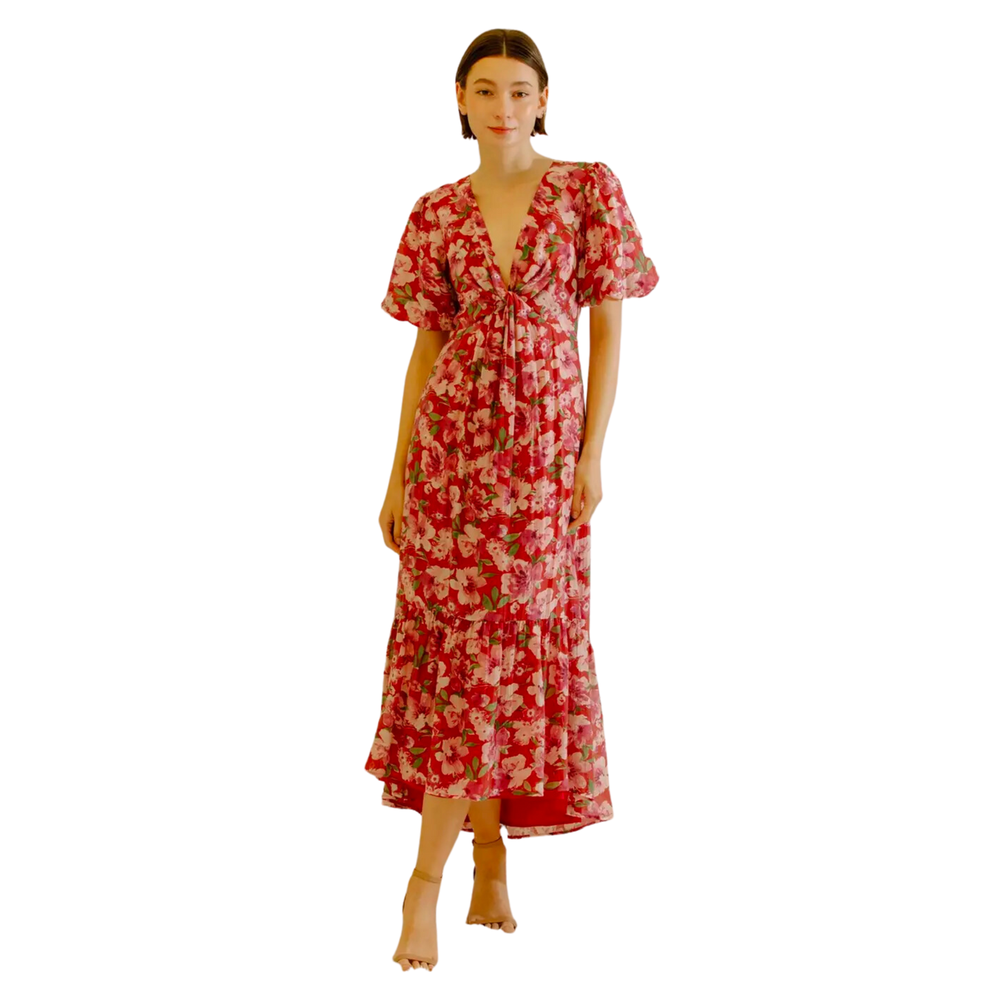 Large Floral Wrapped Bust Midi Dress