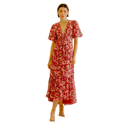 Large Floral Wrapped Bust Midi Dress