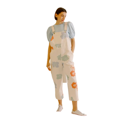 White Multi  Floral Overall Pants