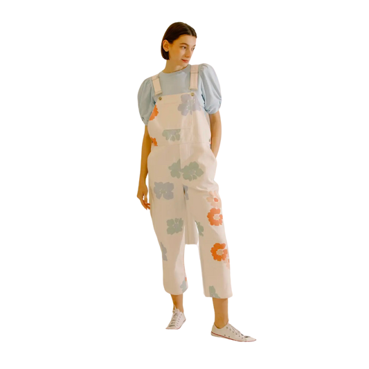 White Multi  Floral Overall Pants