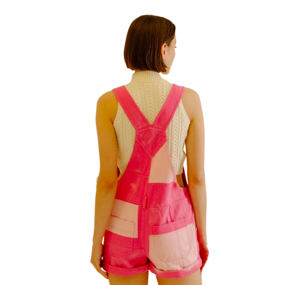 Hot Pink Color Block Overall Shorts