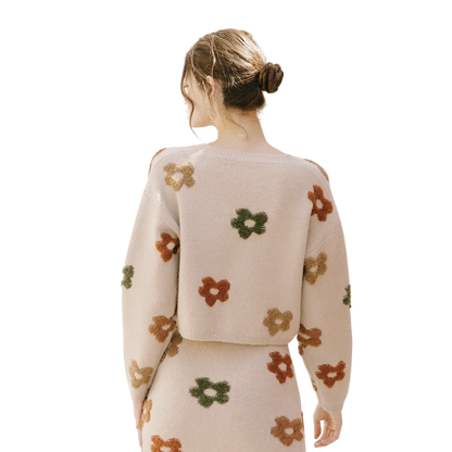Multi-Color Daisy Cropped Knit Sweater
