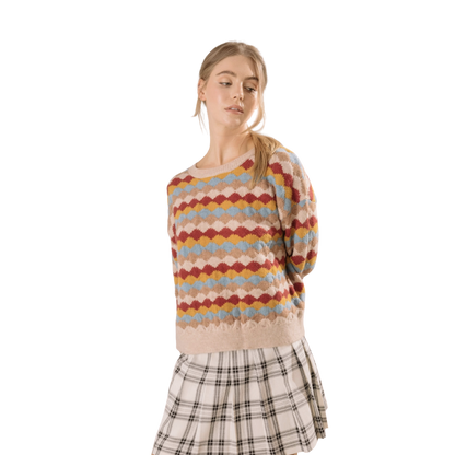 Wavy Multi Color Block Print Pullover Sweater