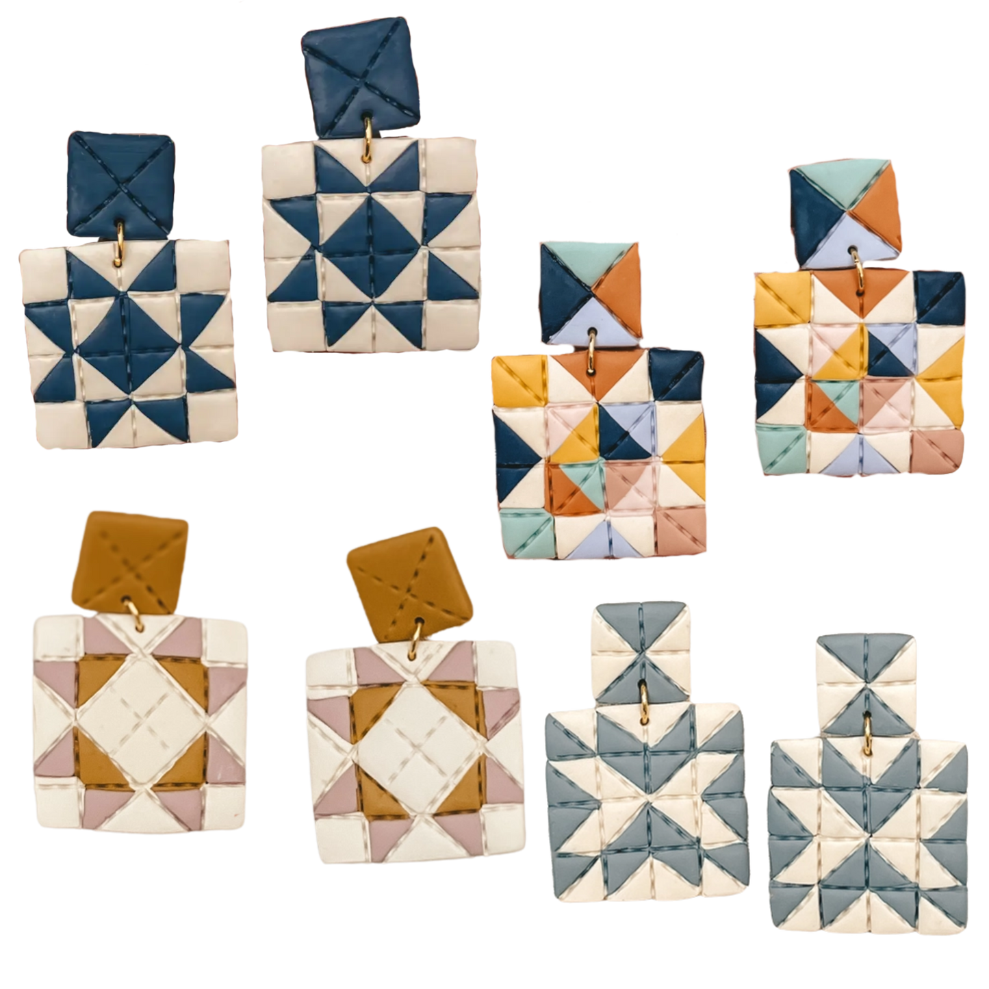 Quilted Style Stud Dangle Earrings