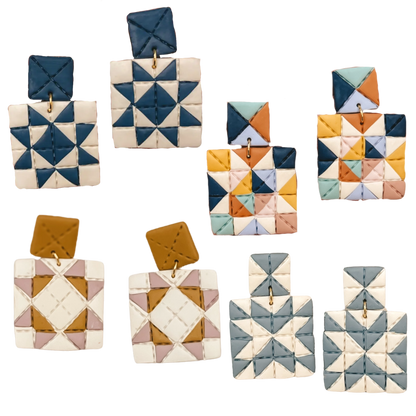 Quilted Style Stud Dangle Earrings