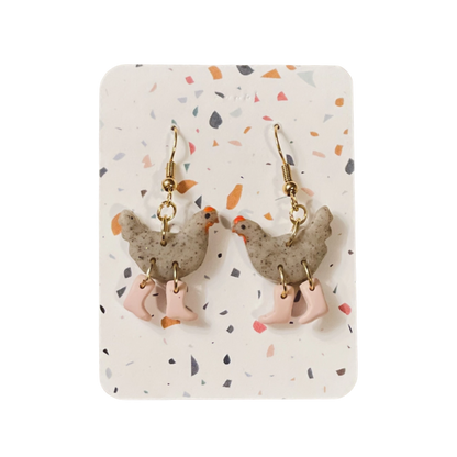 Grey Speckle Chickens with Boots Earrings