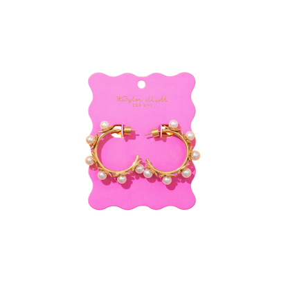 Kali Medium Pearl Flower Hoops Earrings