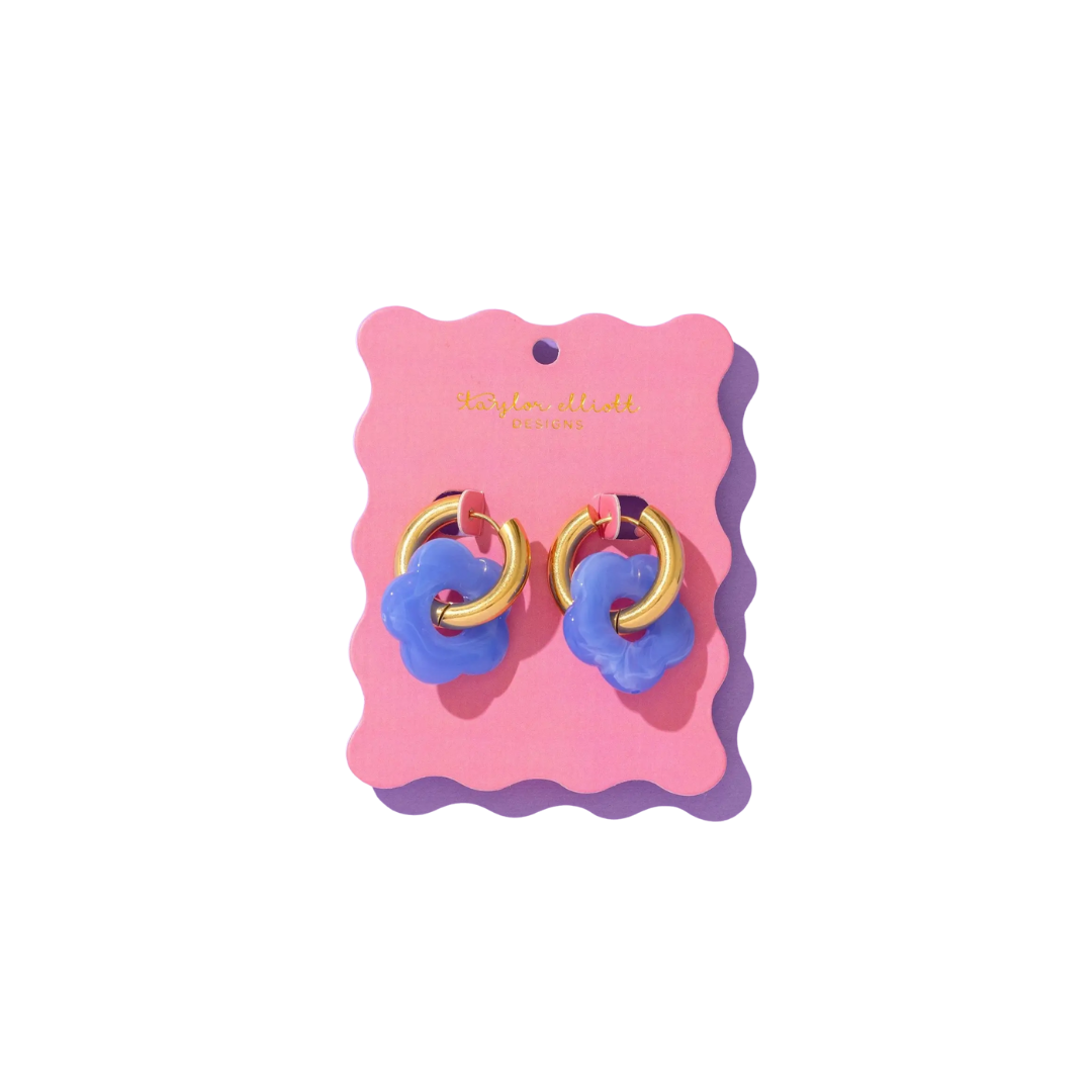 Laurel Blue Acrylic Flower Huggie Earrings
