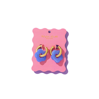 Laurel Blue Acrylic Flower Huggie Earrings