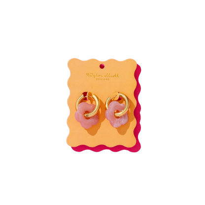 Laurel Pink Acrylic Flower Huggie Earrings