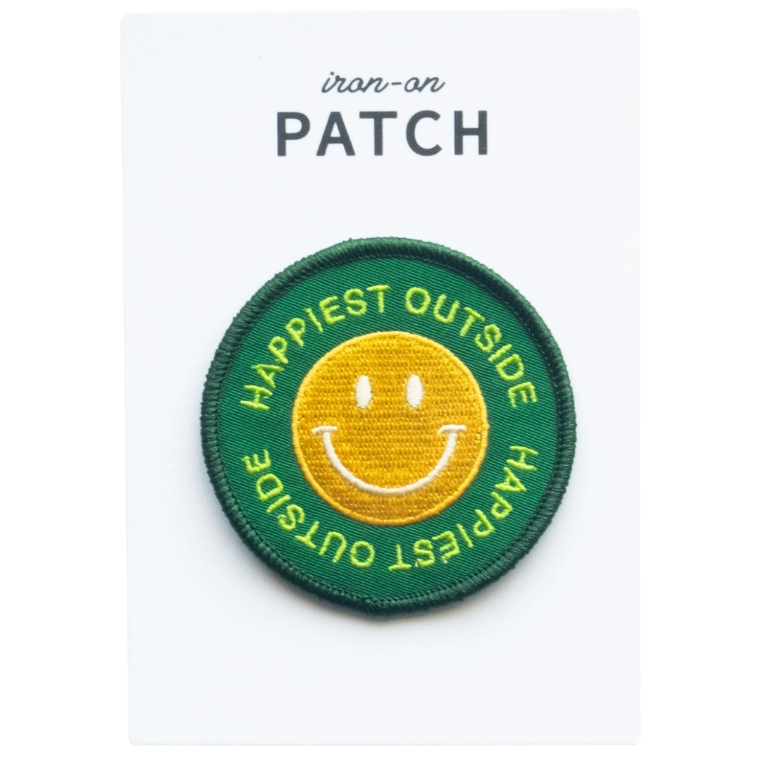 Happiest Outside Embroidered Iron On Patch