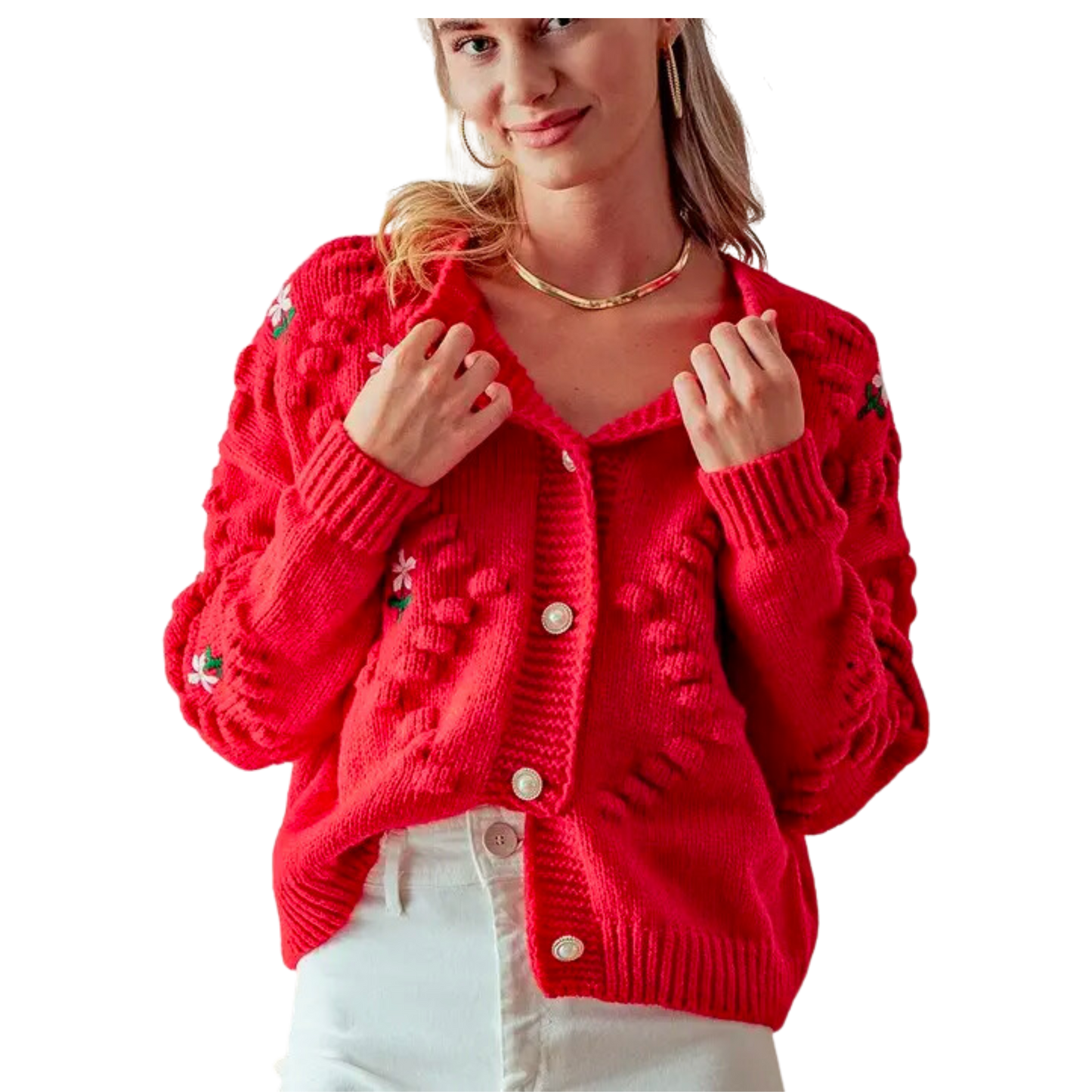 Flower Cable Knit Pattern Cardigan
