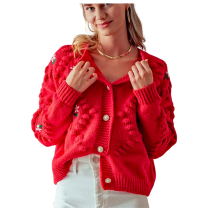 Flower Cable Knit Pattern Cardigan