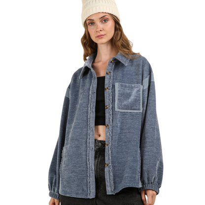 Mixed Media Button Down Cozy Shacket