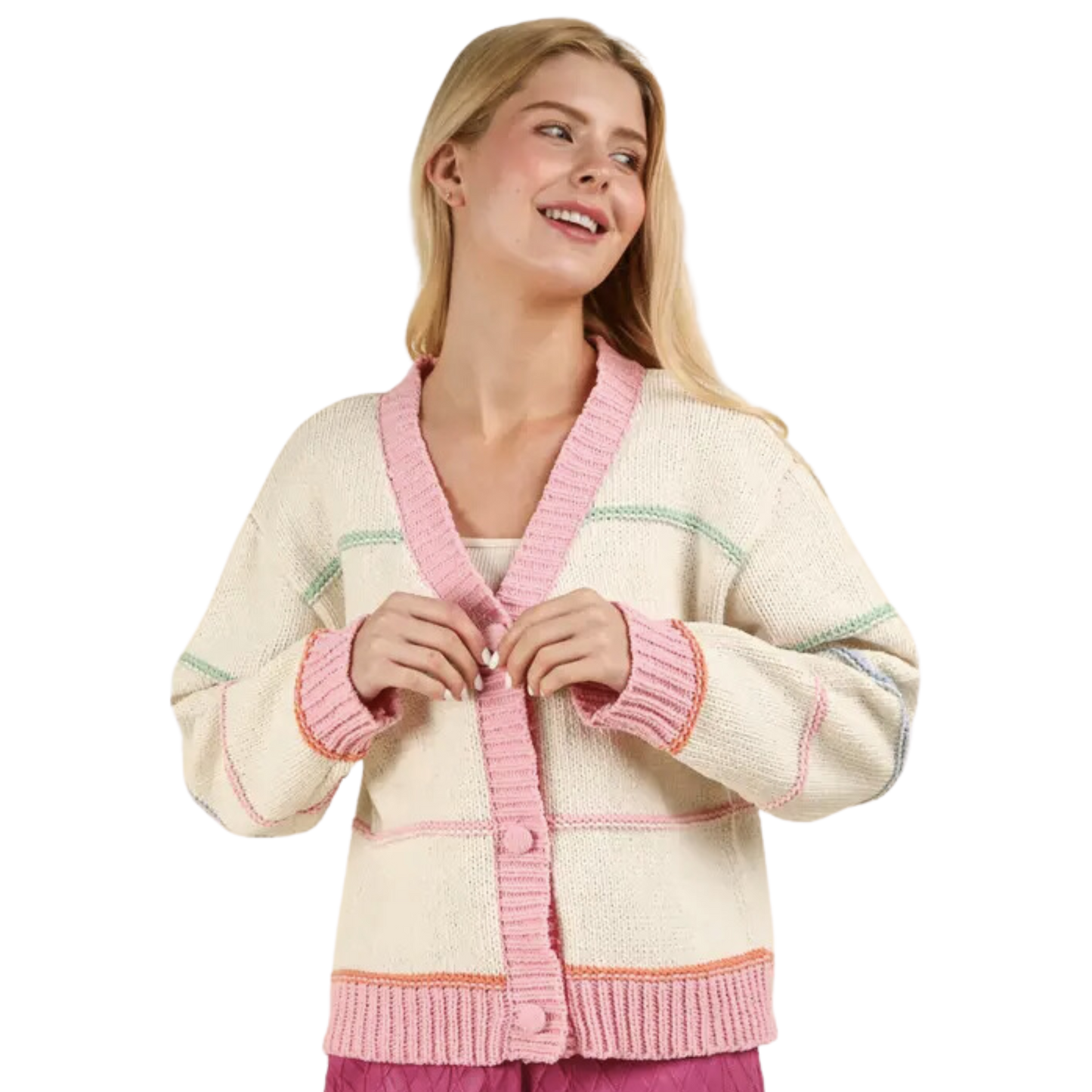 Melow Color Stripe Button Down Sweater Cardigan