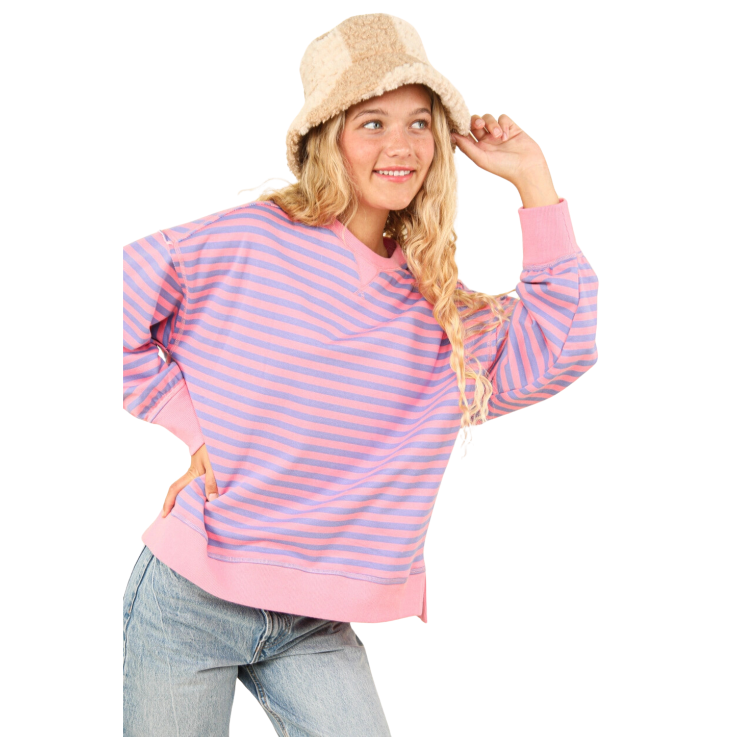 Stripe Comfy Casual Knit Top - Pink/Purple