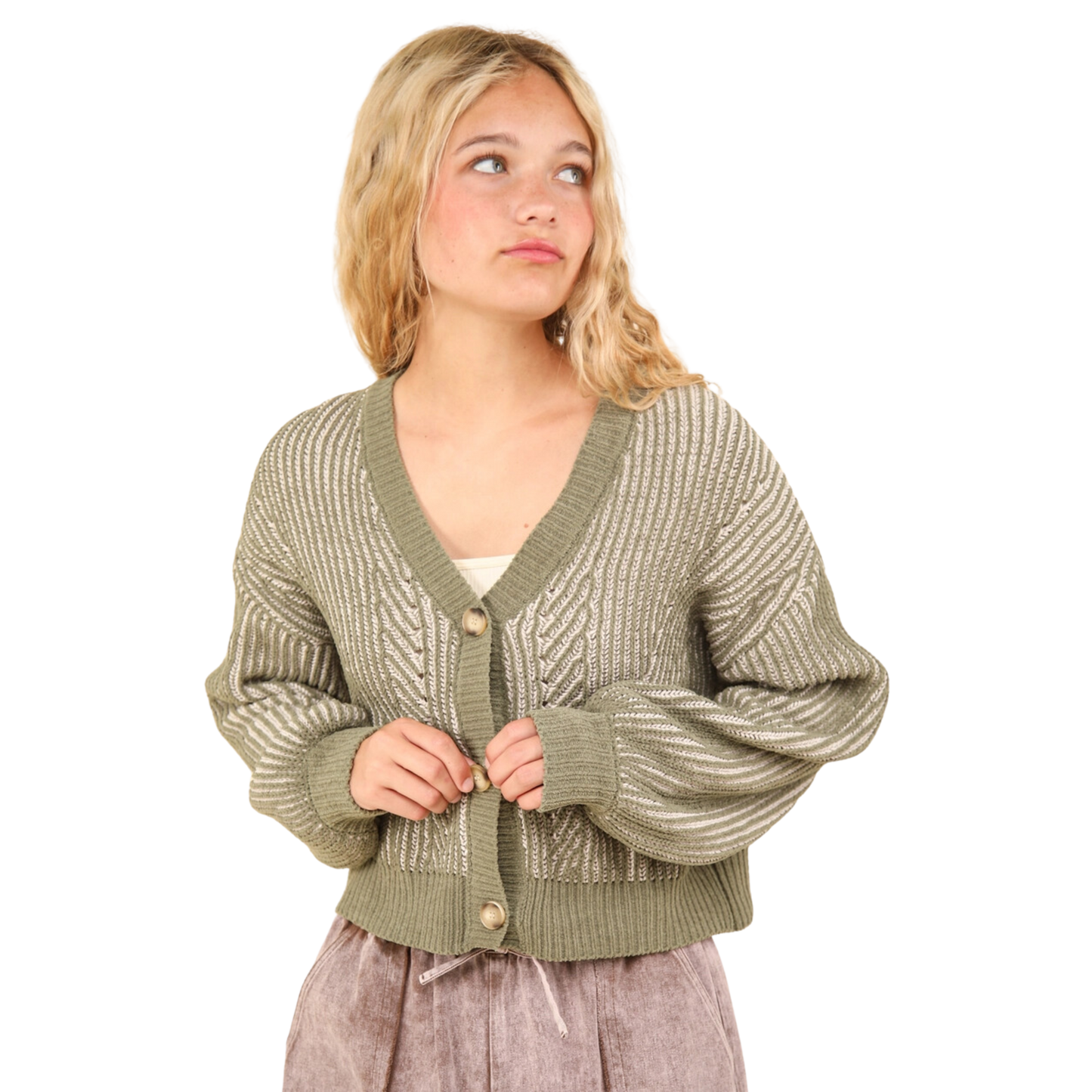 Two Tone Button Down Oversized Cardigan