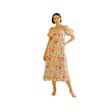Multi Color Daisies Baby Doll Midi Dress