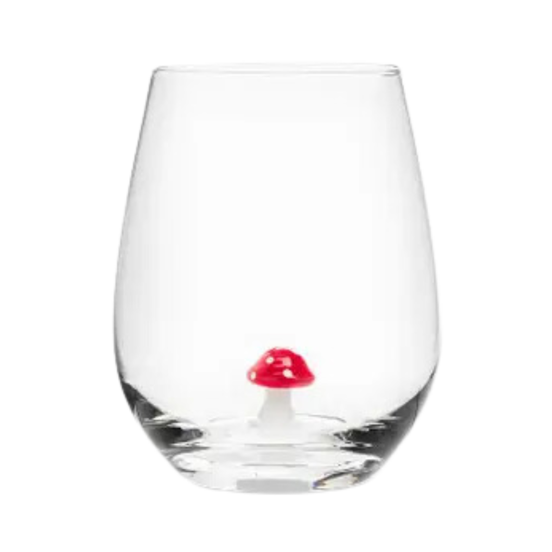 Mushroom Icon Stemless Wine Glass