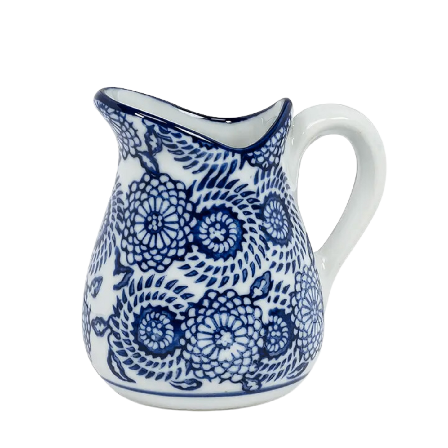 Blue and White Handled Pitcher