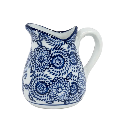 Blue and White Handled Pitcher