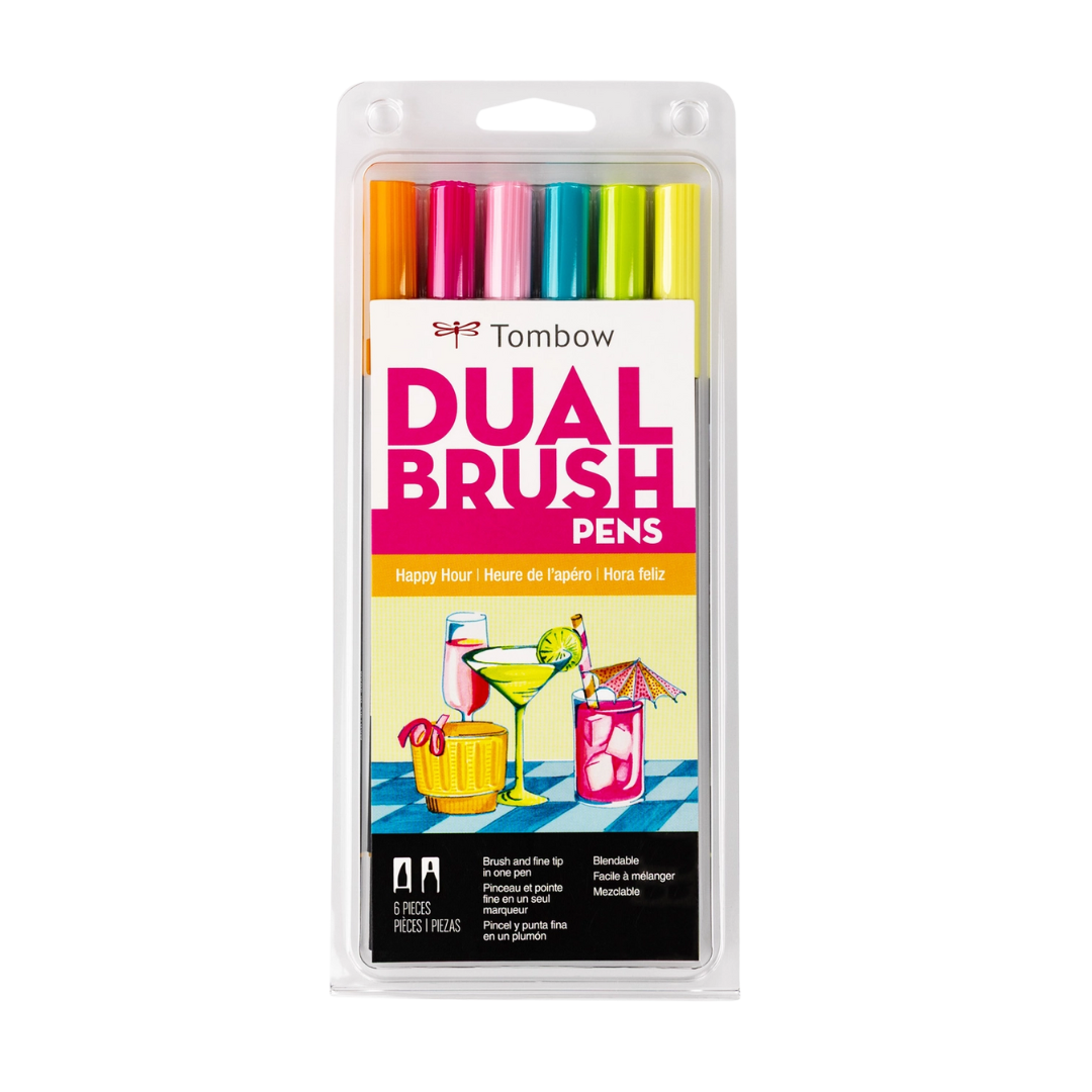 Dual Brush Pen Art Markers: Happy Hour, 6-Pack