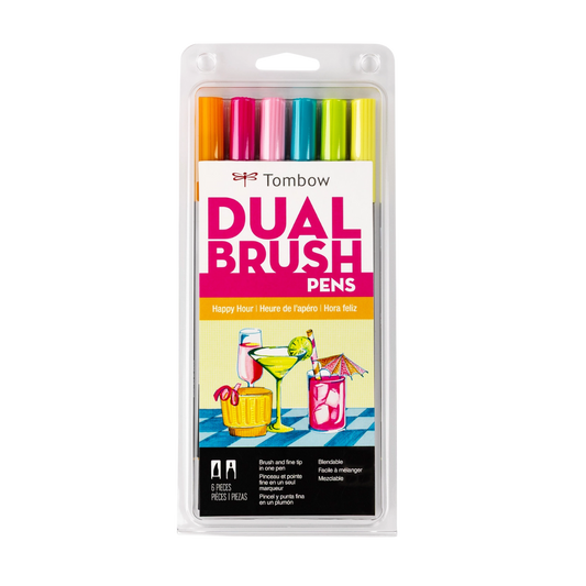 Dual Brush Pen Art Markers: Happy Hour, 6-Pack