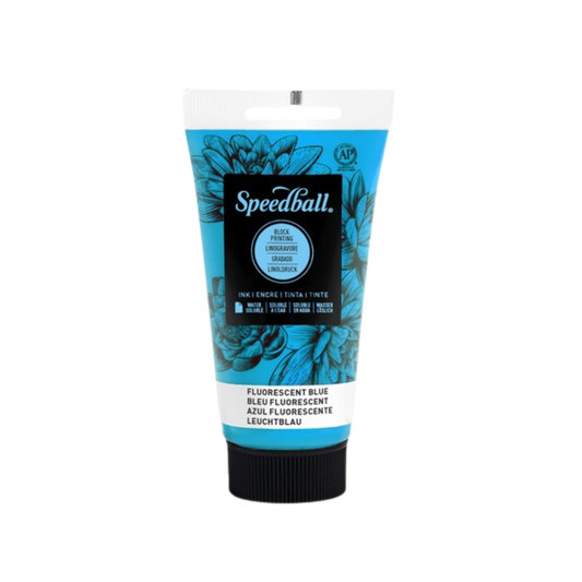 Water-Soluble Block Printing Ink 2.5oz - Fluorescent Blue