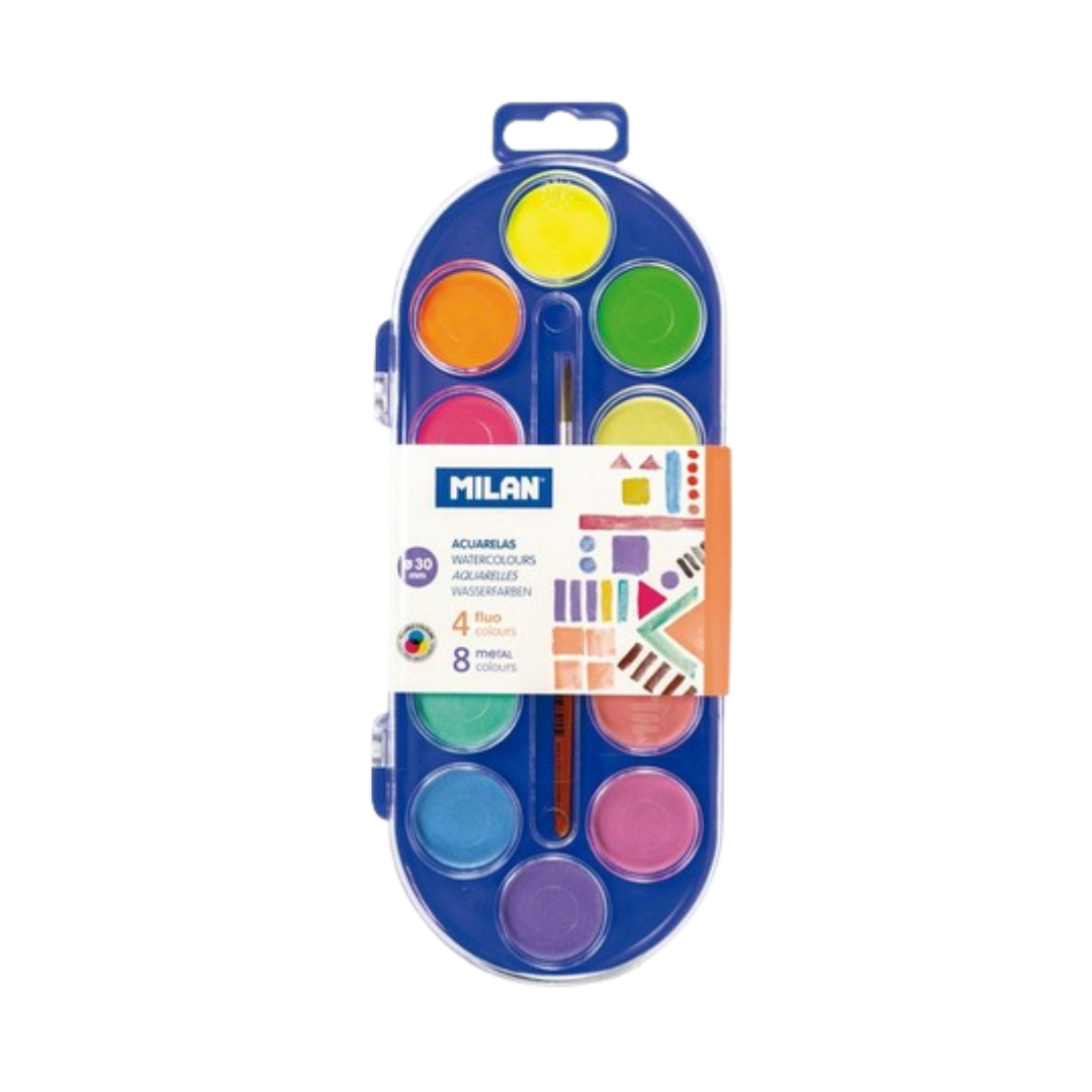 Milan Watercolor 12 Pan Set - Fluorescents & Metallics