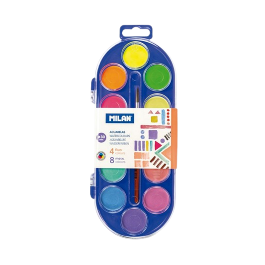 Milan Watercolor 12 Pan Set - Fluorescents & Metallics