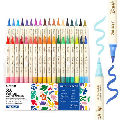 Dual Tone Brush Tip Acrylic Paint Marker Set of 36