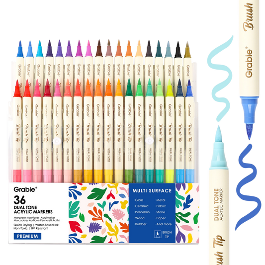 Dual Tone Brush Tip Acrylic Paint Marker Set of 36